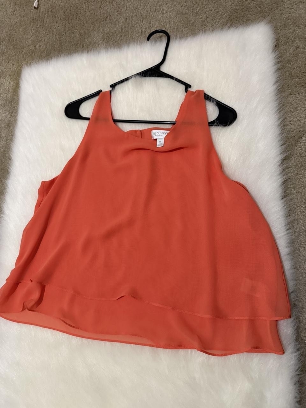 Bisou Bisou Coral-Orange Layered Chiffon Camisole